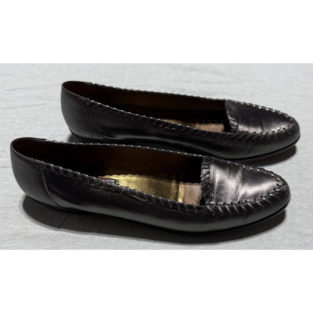Anne Klein Shoes Womens 8.5 Slip On Comfort Metallic Silver Leather Stitched